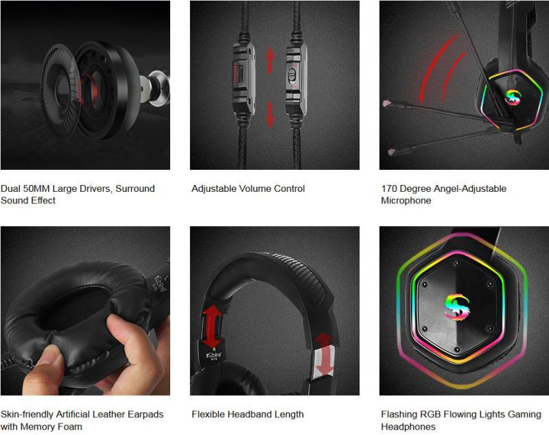 Professional RGB Gaming Headset with 7.1 Surround Sound - Black