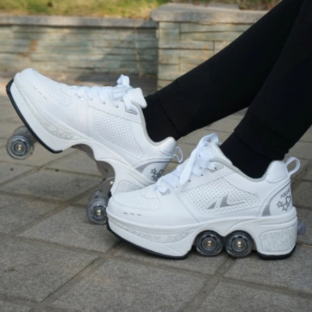 Four-Wheeled TikTok Roller Shoes - Adjustable Pulley Skates for Men and Women