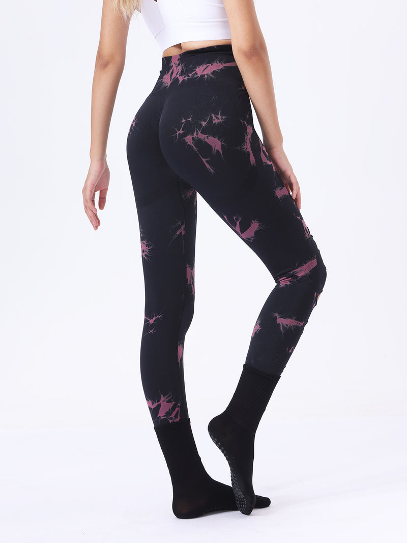 Premium Butt Lifting Yoga Leggings - Hollow Out Tummy Control Athletic Pants with Tie Dye Design