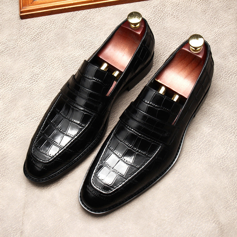 Premium Men's Genuine Leather Business Dress Shoes - Professional Formal Footwear with Crocodile Pattern