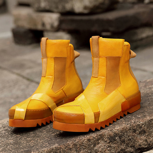 Handcrafted Retro Leather Heightening Casual Shoes - Thick Sole Design