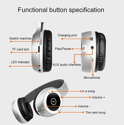 Wireless Bluetooth Headphones T8 - HIFI Sports Headset with MP3 Card Support
