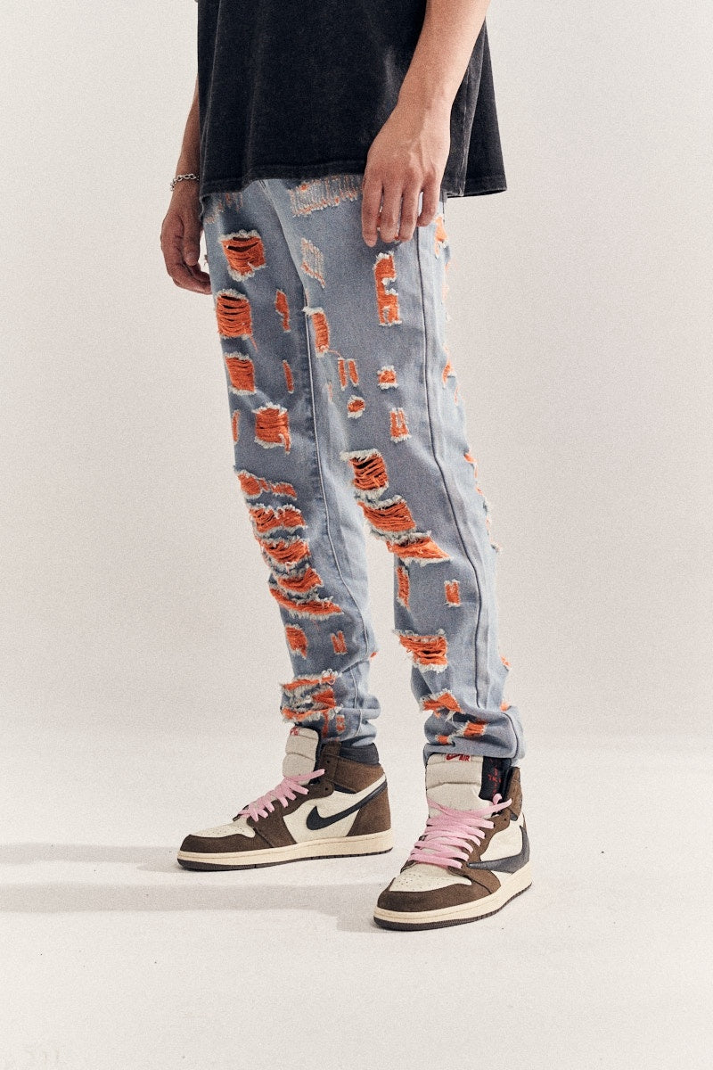 Blue Destruction Beggar Style Jeans