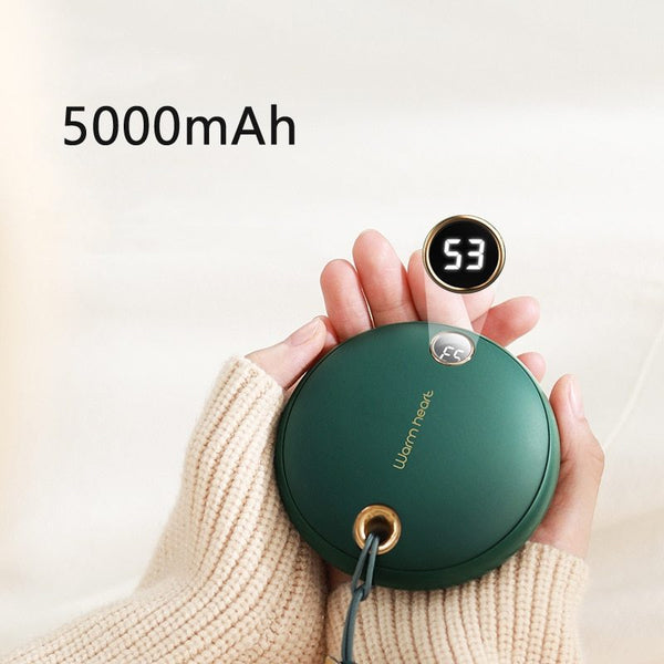 5000mAh Portable Power Bank with Hand Warmer - Digital Display Charger Compatible with Samsung & Xiaomi