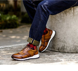 Premium Men's Handmade Breathable Sports Low-Top Leather Shoes - Black Size 39