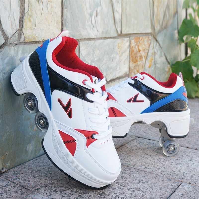 Four-Wheeled TikTok Roller Shoes - Adjustable Pulley Skates for Men and Women