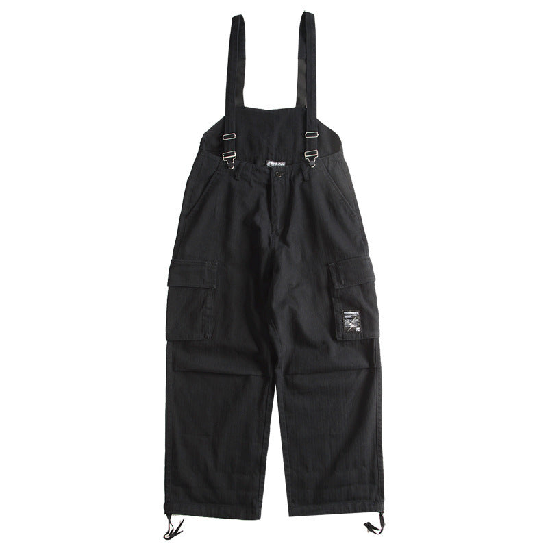 Navy Blue Loose Fit Cargo Overalls - Men's Comfortable Workwear
