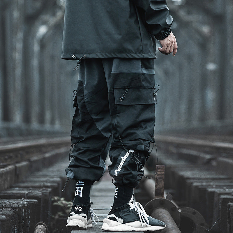 Urban Street Style Cargo Overalls - Men's Functional Harem Pants