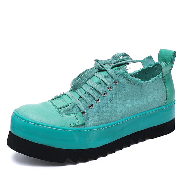 Handcrafted Artisan Leather Canvas Breathable Thick-Soled Designer Shoes