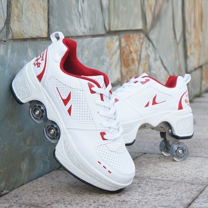 Four-Wheeled TikTok Roller Shoes - Adjustable Pulley Skates for Men and Women