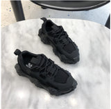 Korean Style Platform Sneakers - Women's Lace-Up Cross Strap Shoes with Sponge Cake Bottom