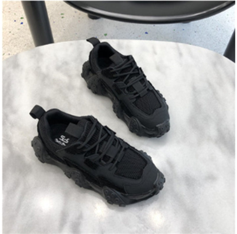 Korean Style Platform Sneakers - Women's Lace-Up Cross Strap Shoes with Sponge Cake Bottom