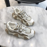 Korean Style Platform Sneakers - Women's Lace-Up Cross Strap Shoes with Sponge Cake Bottom