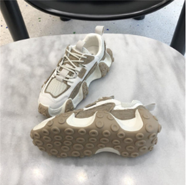 Korean Style Platform Sneakers - Women's Lace-Up Cross Strap Shoes with Sponge Cake Bottom