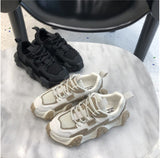 Korean Style Platform Sneakers - Women's Lace-Up Cross Strap Shoes with Sponge Cake Bottom