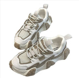 Korean Style Platform Sneakers - Women's Lace-Up Cross Strap Shoes with Sponge Cake Bottom