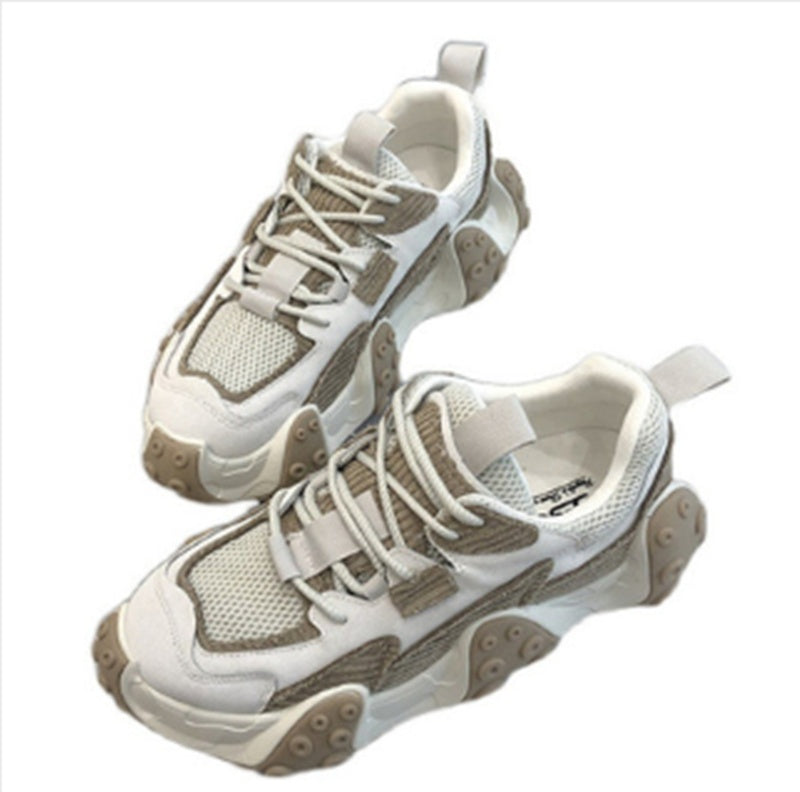 Korean Style Platform Sneakers - Women's Lace-Up Cross Strap Shoes with Sponge Cake Bottom