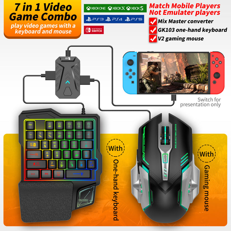 Universal Gaming Keyboard Mouse Converter - 7-in-1 Console Adapter for PS4/PS5/Xbox/Switch