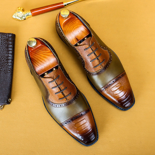 Premium Men's First Layer Cowhide Leather Dress Shoes - Retro Business British Style