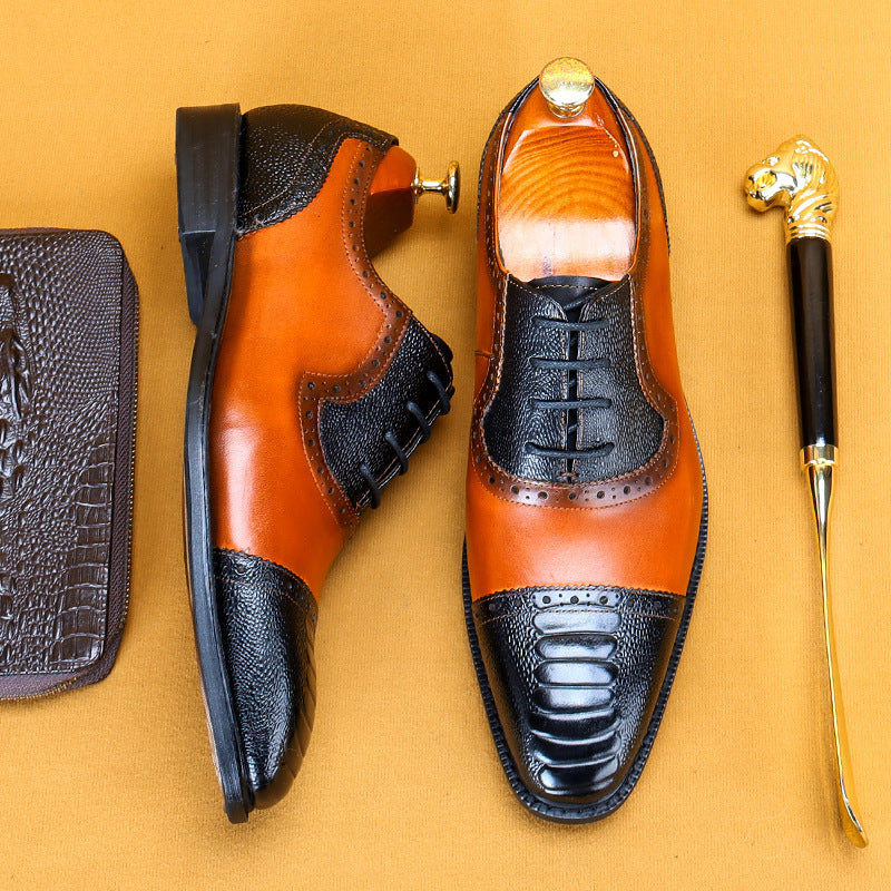 Premium Men's First Layer Cowhide Leather Dress Shoes - Retro Business British Style