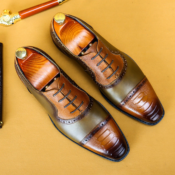 Premium Men's First Layer Cowhide Leather Dress Shoes - Retro Business British Style