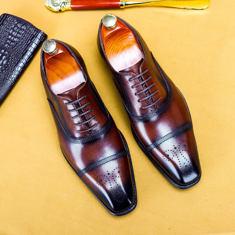 Fawei Road Oxford Brogue Shoes - Cowhide Square Toe Dress Shoes for Men
