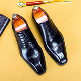 Fawei Road Oxford Brogue Shoes - Cowhide Square Toe Dress Shoes for Men