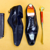 Fawei Road Oxford Brogue Shoes - Cowhide Square Toe Dress Shoes for Men