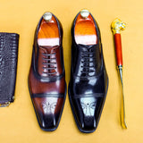Fawei Road Oxford Brogue Shoes - Cowhide Square Toe Dress Shoes for Men