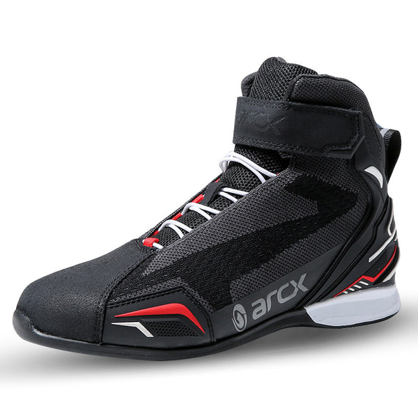 Premium Motorcycle Racing Boots - Professional Riding Shoes with Cow Suede & BK Mesh Construction