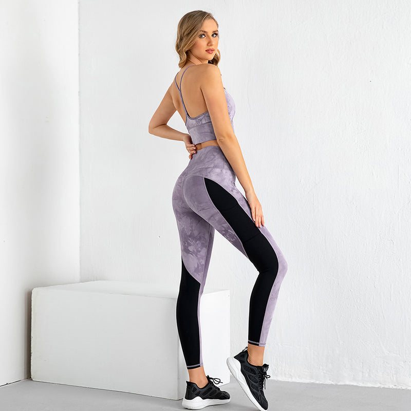 Premium Tie-Dye Two-Piece Athletic Set - Seamless Stitching Gym Wear