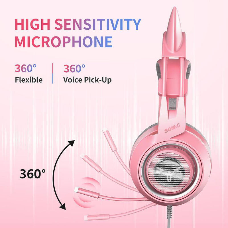 Adorable Cat Ear Gaming Headset - Pink G951s Wired Headphones with Microphone for PC, PS4, Phone & Tablet