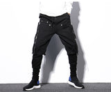 Men's Cotton Cargo Harem Pants - Comfortable Loose Fit Black Trousers Size L