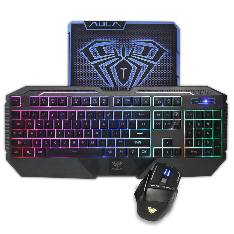Illuminated Gaming Keyboard & Mouse Combo - Backlit RGB Set with Multimedia Keys