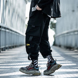 Military-Style Black Cargo Pants - Tactical Paratrooper Design with Multiple Pockets