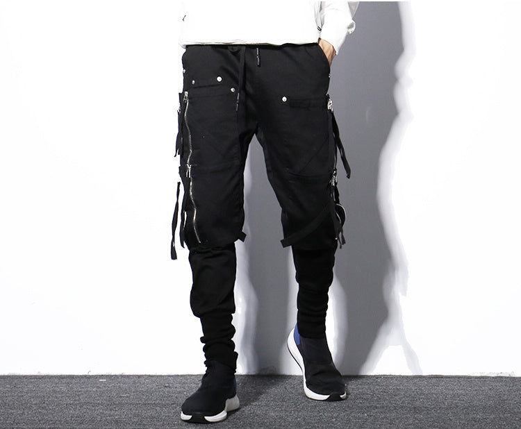 Men's Cotton Cargo Harem Pants - Comfortable Loose Fit Black Trousers Size L