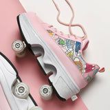 LED Light-Up Roller Skate Shoes - 4-Wheel Deformation Sports Sneakers for Adults & Students