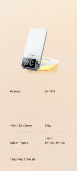 Premium 15W Fast Wireless Charging Station with Night Light & Digital Clock