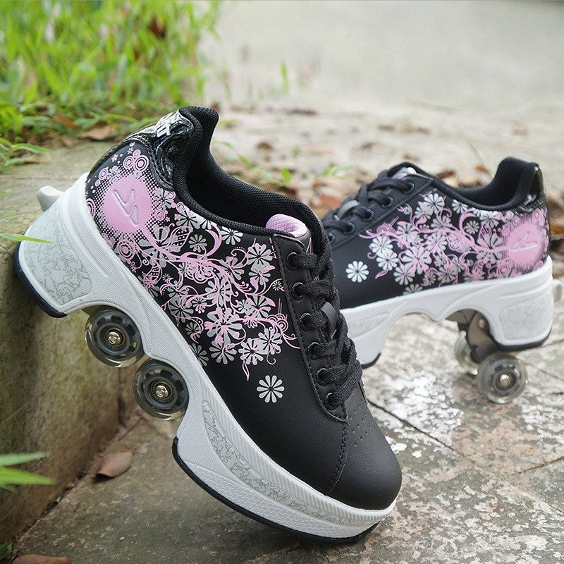 Four-Wheeled TikTok Roller Shoes - Adjustable Pulley Skates for Men and Women