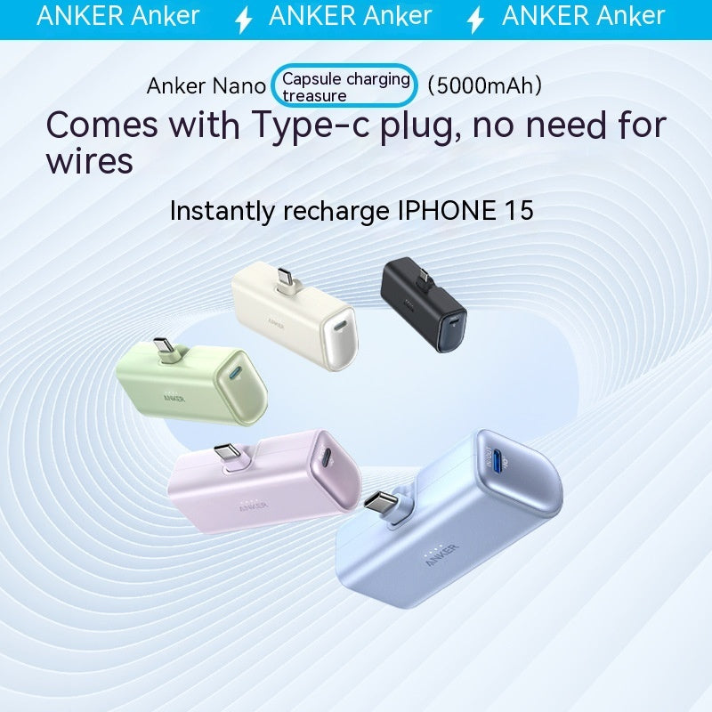 Premium Capsule Power Bank - Ultra-Compact 5000mAh Portable Charger with Foldable USB-C