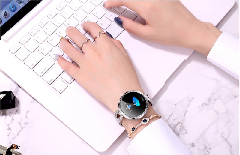 Elegant Rose Gold Smart Watch - Waterproof Fitness Tracker with Heart Rate Monitor for Active Women
