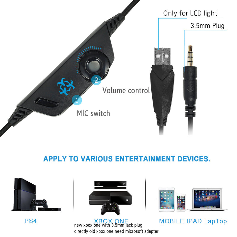 Professional Gaming Headset with LED Lights - Wired Computer Headphones with Microphone