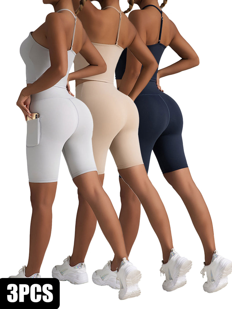 Professional Athletic Performance Biker Shorts - 3-Pack High-Waist Tummy Control with Side Pockets