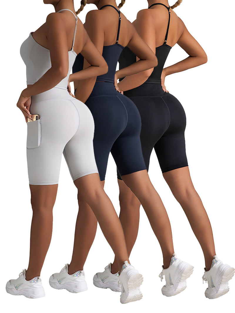 Professional Athletic Performance Biker Shorts - 3-Pack High-Waist Tummy Control with Side Pockets