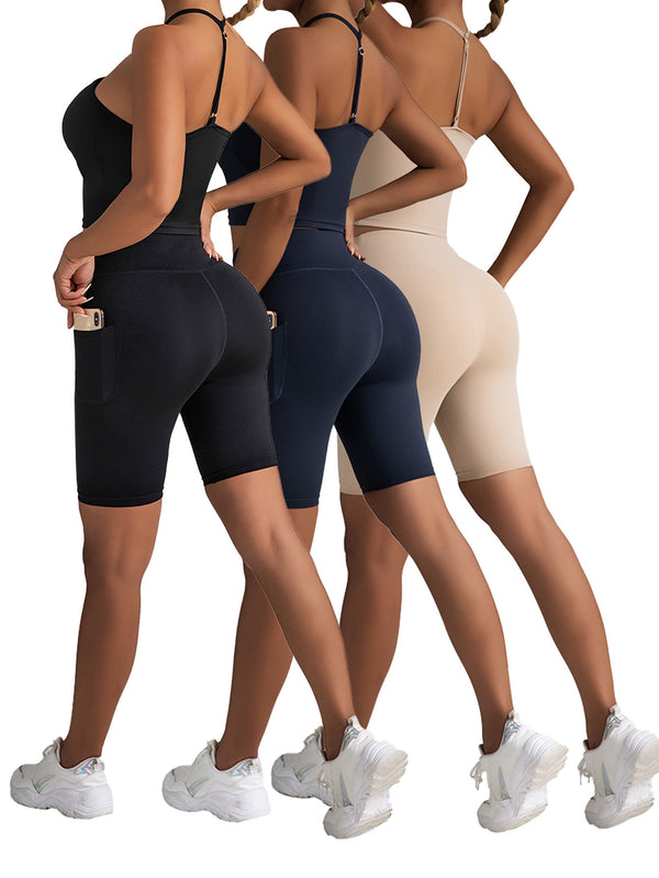 Professional Athletic Performance Biker Shorts - 3-Pack High-Waist Tummy Control with Side Pockets