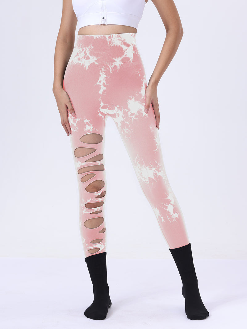 Premium Butt Lifting Yoga Leggings - Hollow Out Tummy Control Athletic Pants with Tie Dye Design