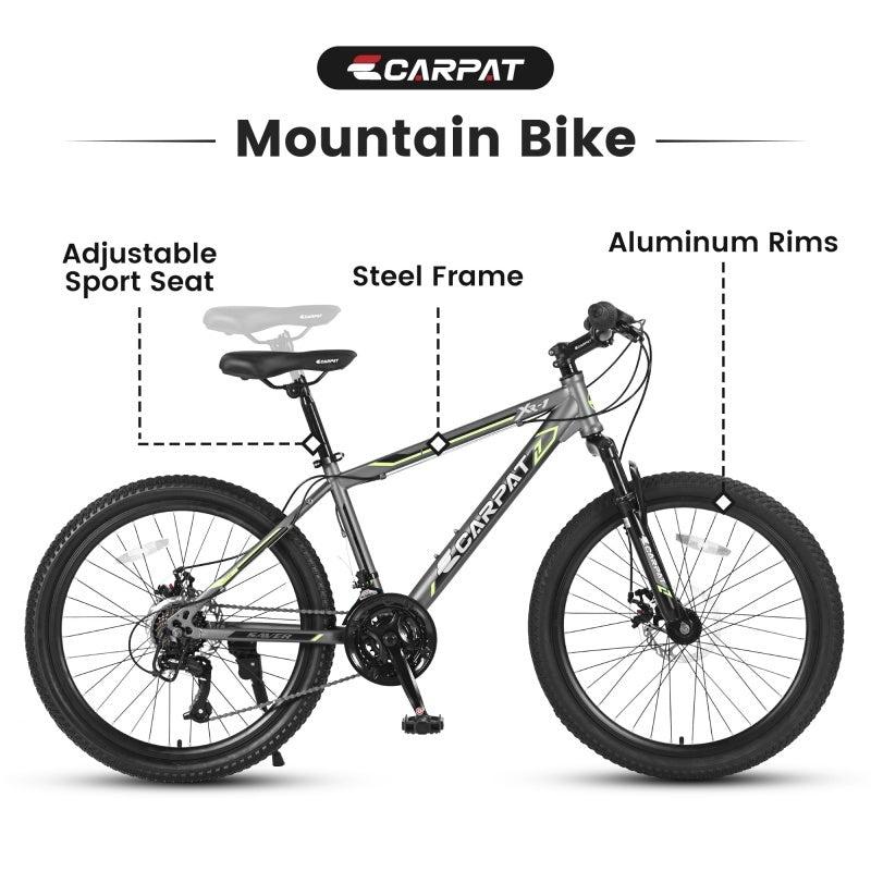 Adventure-Ready 24" Mountain Bike - Steel Frame with Shimano 21-Speed & Dual Disc Brakes