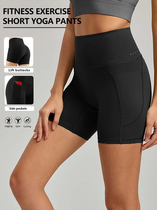 Premium Plus Size High-Waist Yoga Shorts with Side Pockets - Tummy Control Athletic Leggings