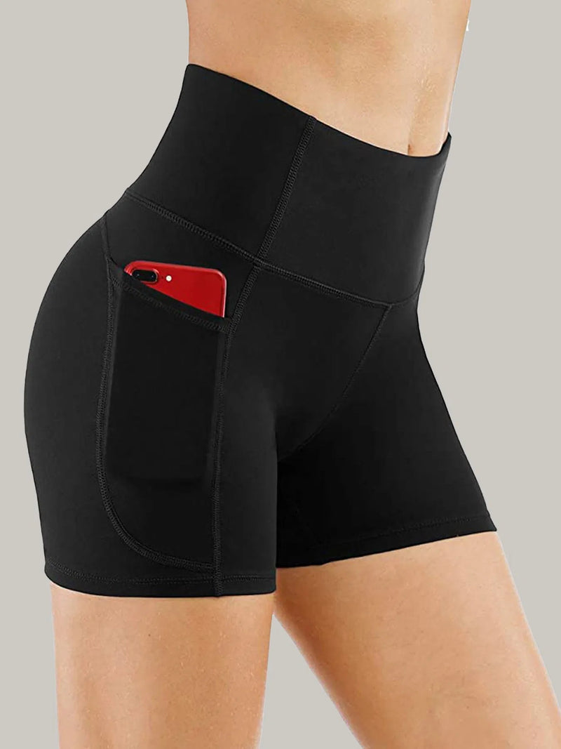 Premium Plus Size High-Waist Yoga Shorts with Side Pockets - Tummy Control Athletic Leggings