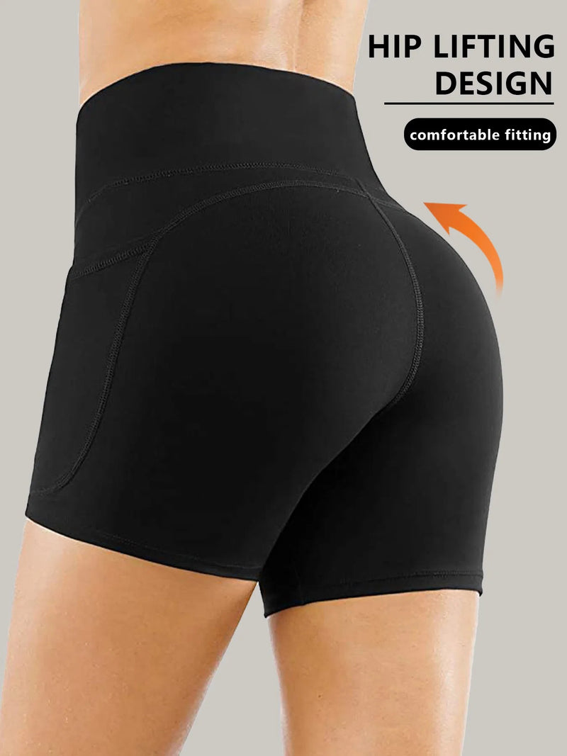 Premium Plus Size High-Waist Yoga Shorts with Side Pockets - Tummy Control Athletic Leggings